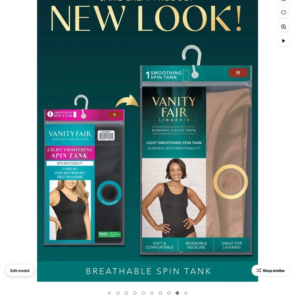 Vanity Fair Smoothing Spin Tank Seamless Black Tank Top sz L NWT